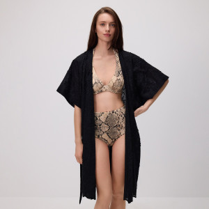 Ponczo we wzory - ONE SIZE - czarny - damska - Reserved - 132CP-99X