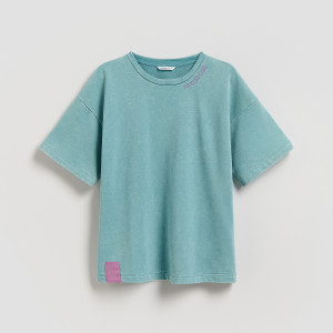 T-shirt z efektem sprania - 128 (7-8 lat) - jasnoturkusowy - dziewczynki - Reserved - 132HU-60X