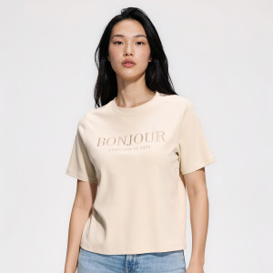 Bawełniany t-shirt z haftem - XL - beżowy - damska - Reserved - 132KF-08X