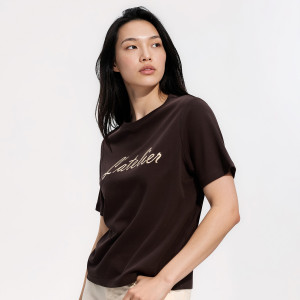 Bawełniany t-shirt z haftem - XS - ciemnobrązowy - damska - Reserved - 132KF-89X