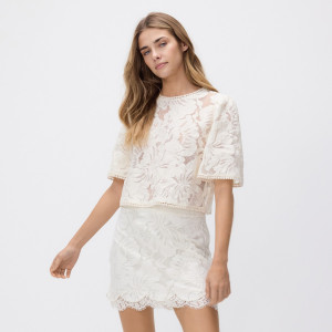 Koronkowa spódnica mini - L - złamana biel - damska - Reserved - 134GL-01X