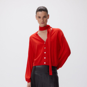 Sweter z szalem - L - czerwony - damska - Reserved - 139JP-33X