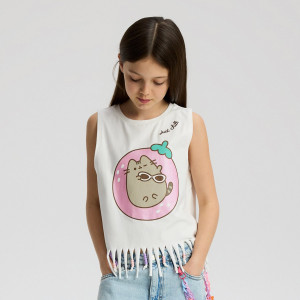 Top z frędzlami Pusheen - 146 (10 lat) - złamana biel - dziewczynki - Reserved - 140HU-01X