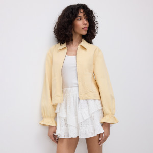 Jeansowa kurtka z kołnierzykiem - XL - żółty - damska - Reserved - 140IL-10J