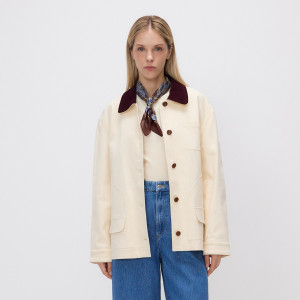 Bawełniana kurtka z kołnierzem - L - złamana biel - damska - Reserved - 140IT-01X