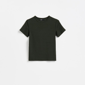 T-shirt z modalem - L - ciemnozielony - damska - Reserved - 143KF-79X