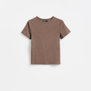 T-shirt z modalem - XL - brązowy - damska - Reserved - 143KF-84X