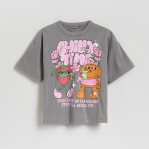 T-shirt z efektem sprania - 164 (13 lat) - ciemnoszary - dziewczynki - Reserved - 145HU-90X