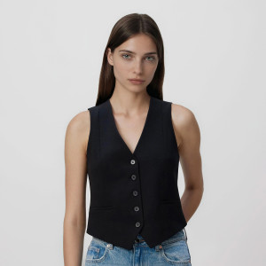Garniturowa kamizelka z wiskozą - 34 - czarny - damska - Reserved - 146IS-99X