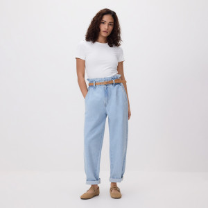 Jeansy paperbag - 34 - niebieski - damska - Reserved - 148IL-05J