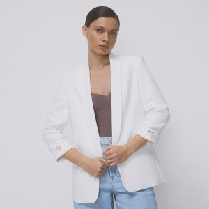 Marynarka z dodatkiem wiskozy - L - biały - damska - Reserved - 148IS-00X