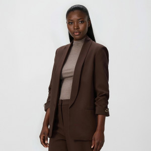 Marynarka z dodatkiem wiskozy - L - ciemnobrązowy - damska - Reserved - 148IS-89X