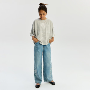 Jeansy wide leg z kokardkami - 164 (13 lat) - niebieski - dziewczynki - Reserved - 151JU-50J