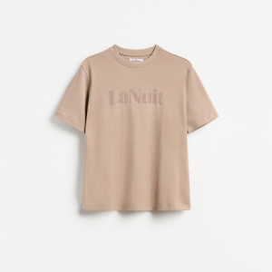 Bawełniany t-shirt z nadrukiem - S - brązowy - damska - Reserved - 151KF-84X