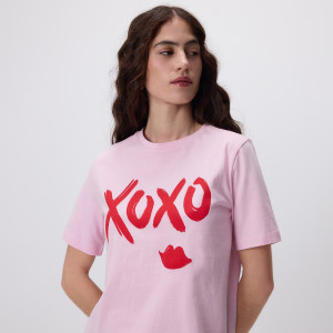 T-shirt z nadrukiem - XL - pastelowy róż - damska - Reserved - 152HT-03X