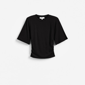 T-shirt z poduszkami na ramionach - L - czarny - damska - Reserved - 153MR-99X