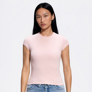 T-shirt slim fit - XS - pastelowy róż - damska - Reserved - 155IV-03X