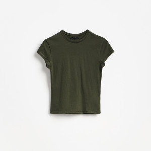 T-shirt slim fit - M - oliwkowy - damska - Reserved - 155IV-81X