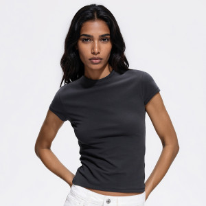 T-shirt slim fit - L - ciemnoszary - damska - Reserved - 155IV-90X