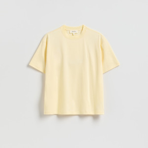 T-shirt oversize z merceryzowanej bawełny - XL - złamana biel - damska - Reserved - 157EN-01X