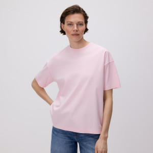 T-shirt oversize z merceryzowanej bawełny - M - pastelowy róż - damska - Reserved - 157EN-03X