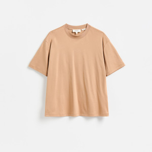 T-shirt oversize z merceryzowanej bawełny - XL - bursztynowy - damska - Reserved - 157EN-18X