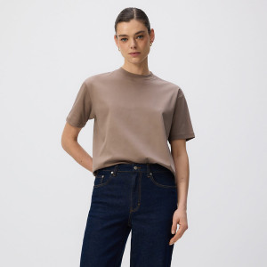T-shirt oversize z merceryzowanej bawełny - L - brązowy - damska - Reserved - 157EN-84X