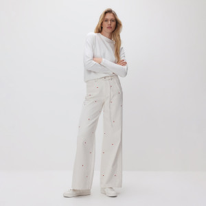 Jeansy wide leg z haftem - 44 - biały - damska - Reserved - 158IL-00J