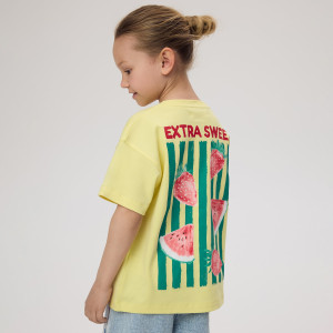 Bawełniany t-shirt z aplikacją - 122 (6-7 lat) - jasnożółty - dziewczynki - Reserved - 161HU-10X