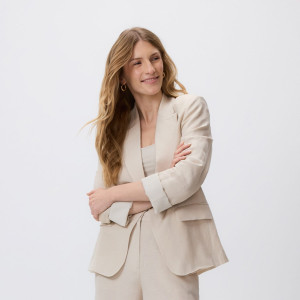 Marynarka z lnem i wiskozą - L - beżowy - damska - Reserved - 162IS-08X