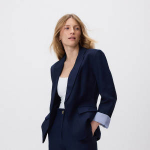 Marynarka z lnem i wiskozą - L - granatowy - damska - Reserved - 162IS-59X