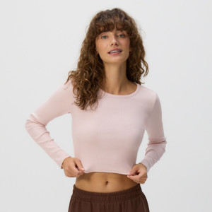 Krótki bawełniany longsleeve - L - bordowy - damska - Reserved - 1635I-83X
