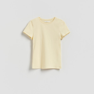 T-shirt slim fit - XL - jasnożółty - damska - Reserved - 166HT-10X