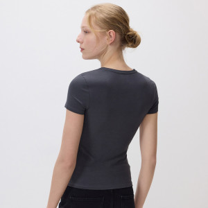 T-shirt slim fit - XL - ciemnoszary - damska - Reserved - 166HT-90X