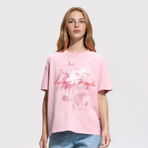 Bawełniany t-shirt z nadrukiem - L - pastelowy róż - damska - Reserved - 166KF-03X