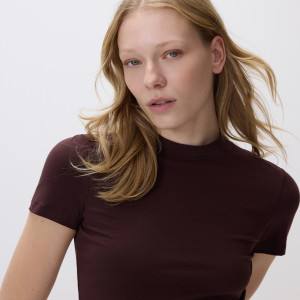 T-shirt slim fit - L - ciemnobrązowy - damska - Reserved - 167HT-89X