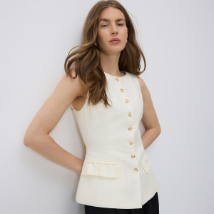 Lniana kamizelka - L - złamana biel - damska - Reserved - 167IT-01X