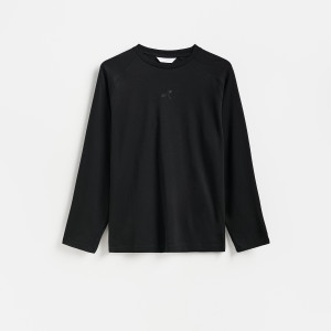 Longsleeve z bawełną - M - czarny - męska - Reserved - 175LA-99X
