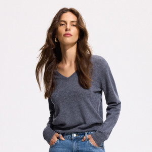 Sweter z wełny merino - L - szary - damska - Reserved - 177KM-85M