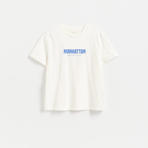Bawełniany t-shirt z nadrukiem - L - złamana biel - damska - Reserved - 179HT-01X