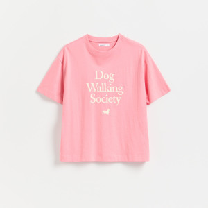 T-shirt z nadrukiem - S - pastelowy róż - damska - Reserved - 183KF-03X