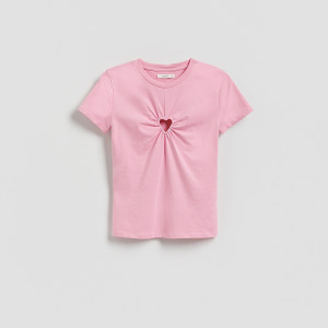 T-shirt z ozdobnym wycięciem - S - różowy - damska - Reserved - 184HT-30X