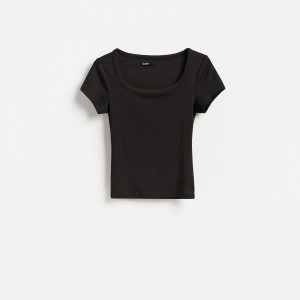 T-shirt slim fit z modalem - S - ciemnobrązowy - damska - Reserved - 185KF-89X