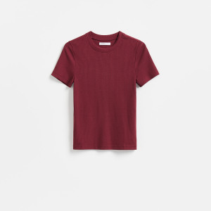 T-shirt z wiskozą - M - bordowy - damska - Reserved - 186KF-83X