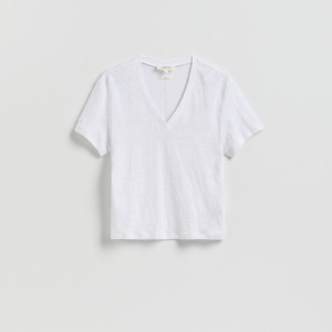 Lniany t-shirt - M - biały - damska - Reserved - 188IT-00X