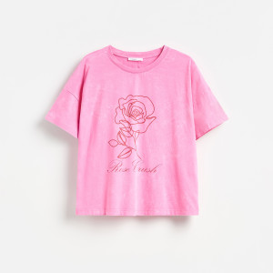T-shirt z nadrukiem - M - różowy - damska - Reserved - 190KF-30X