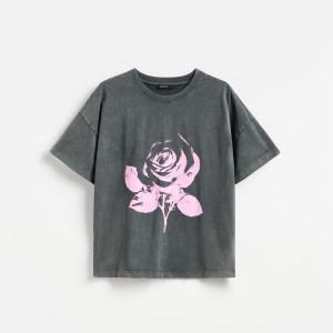 T-shirt z nadrukiem - M - ciemnoszary - damska - Reserved - 190KF-90X