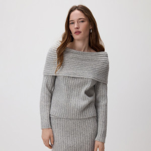 Sweter z odkrytymi ramionami - L - jasnoszary - damska - Reserved - 191GP-09M