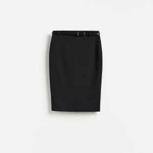 Spódnica midi z paskiem - L - czarny - damska - Reserved - 195KR-99X