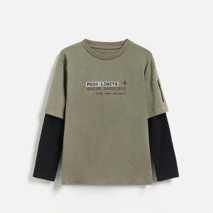 Longsleeve z nadrukiem - 158 (12 lat) - zielony - chłopcy - Reserved - 203JY-87X